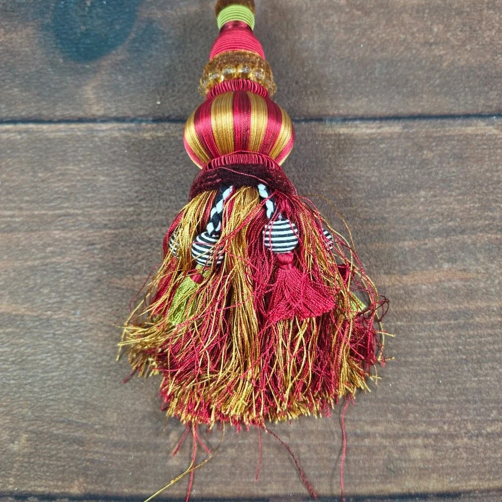 MacKenzie-Childs Tassel Ornament Red Gold Good Whimsical Beaded Fringe Decor